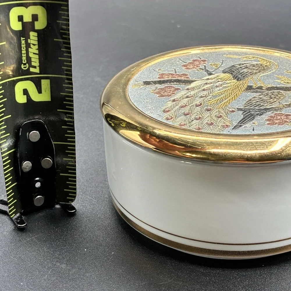 Vintage Art of Chokin Ceramic Trinket Jewelry Box Made in Japan 24K Gold Trim